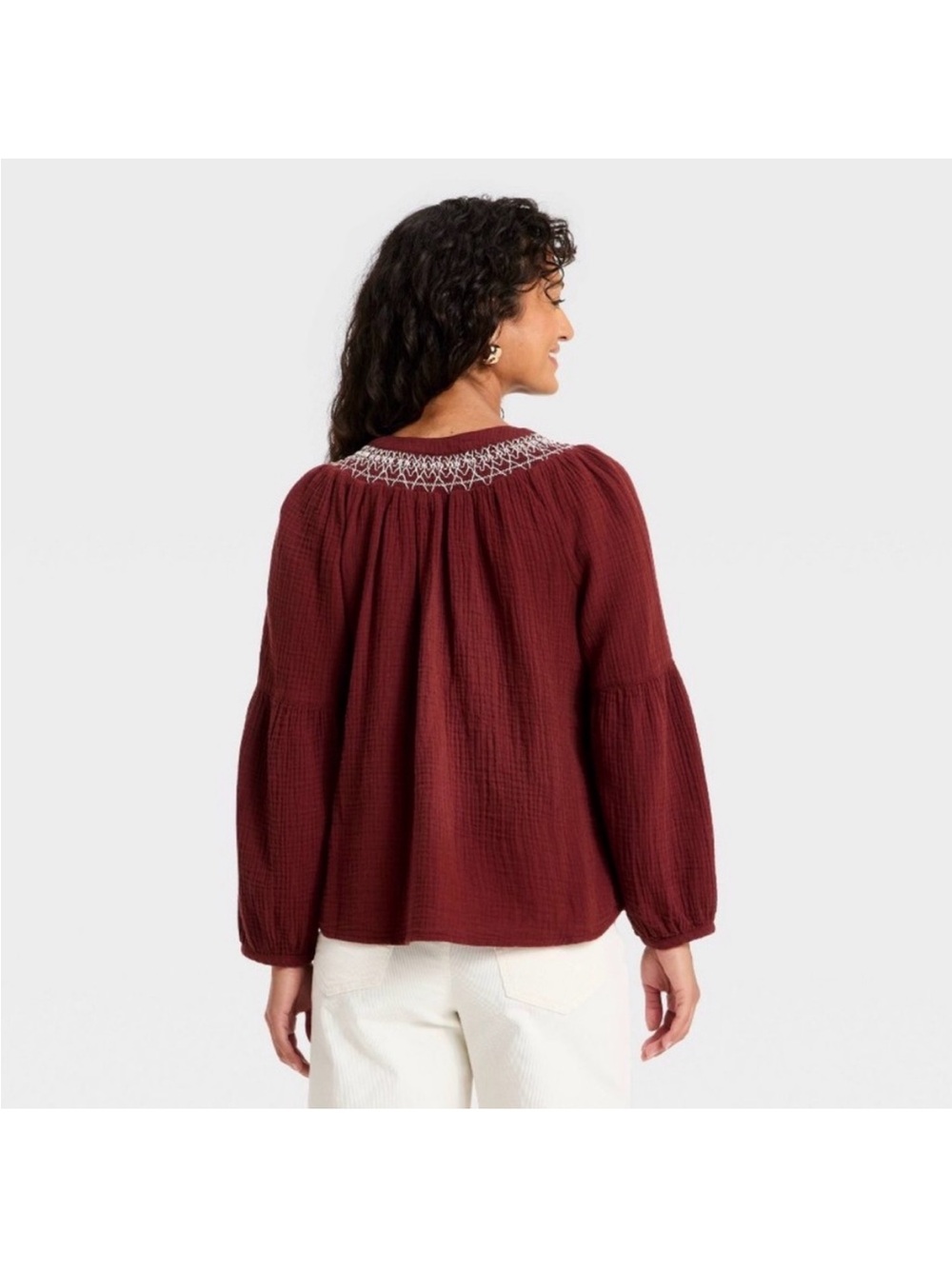 Women's Raglan Long Sleeve Tie-Front Blouse - Universal Thread™ Maroon new 🆕 - Picture 3 of 4